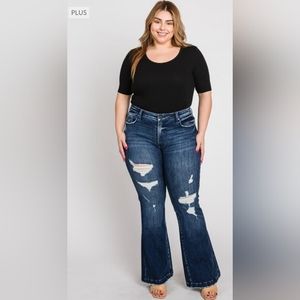 Mid-rise Stretch Flare w/Trouser Hem - Plus Size